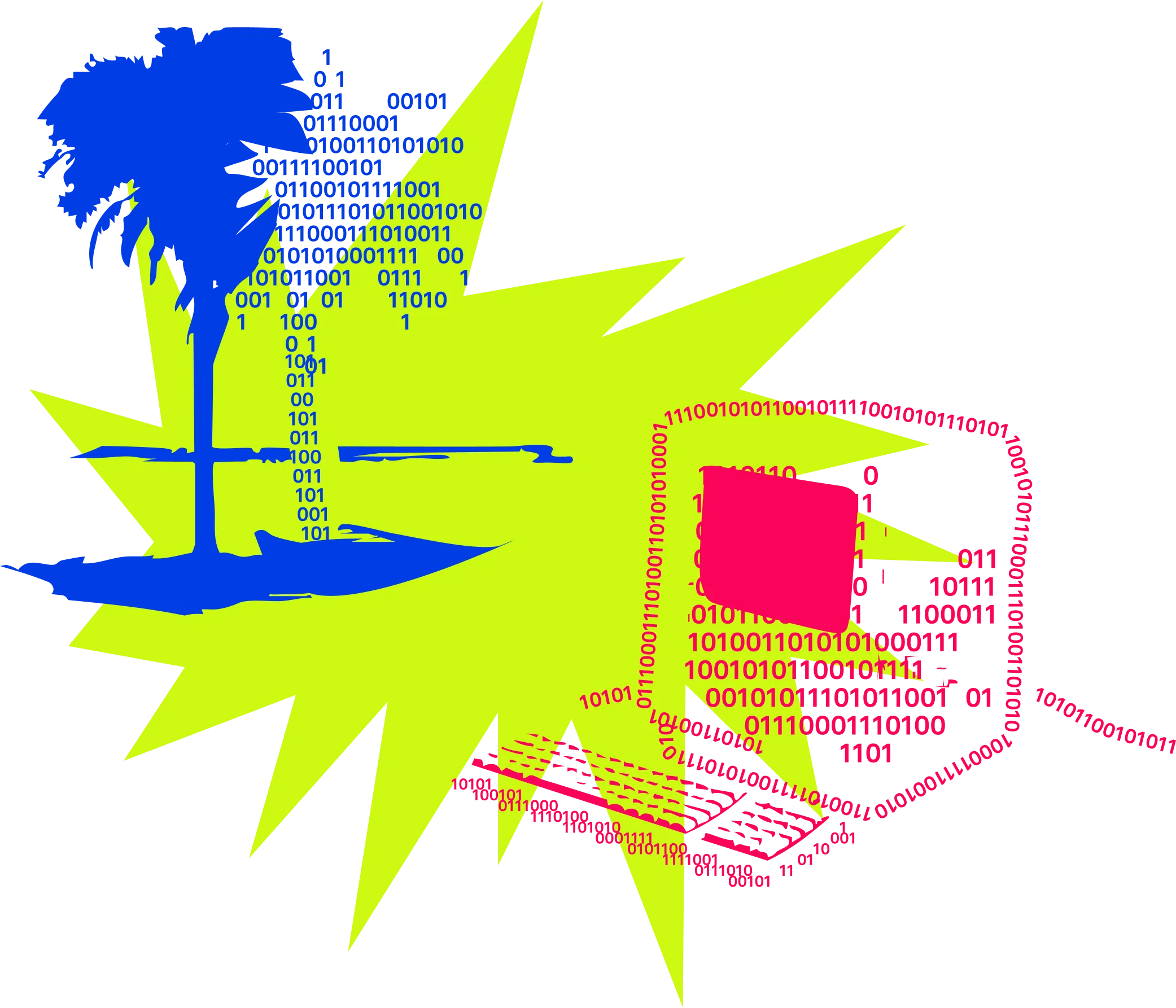 Stylised of two trees and a computer.